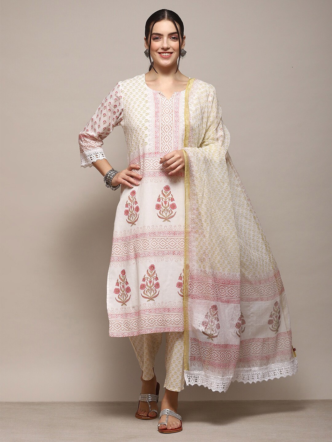 

Biba Ethnic Motifs Printed Pure Cotton Unstitched Dress Material, White