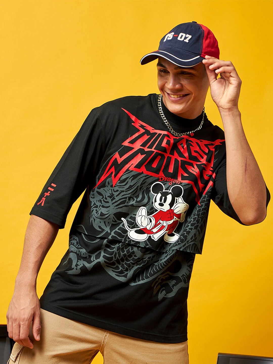 

Bewakoof Black Official Disney Graphic Printed Oversized Cotton T-shirt