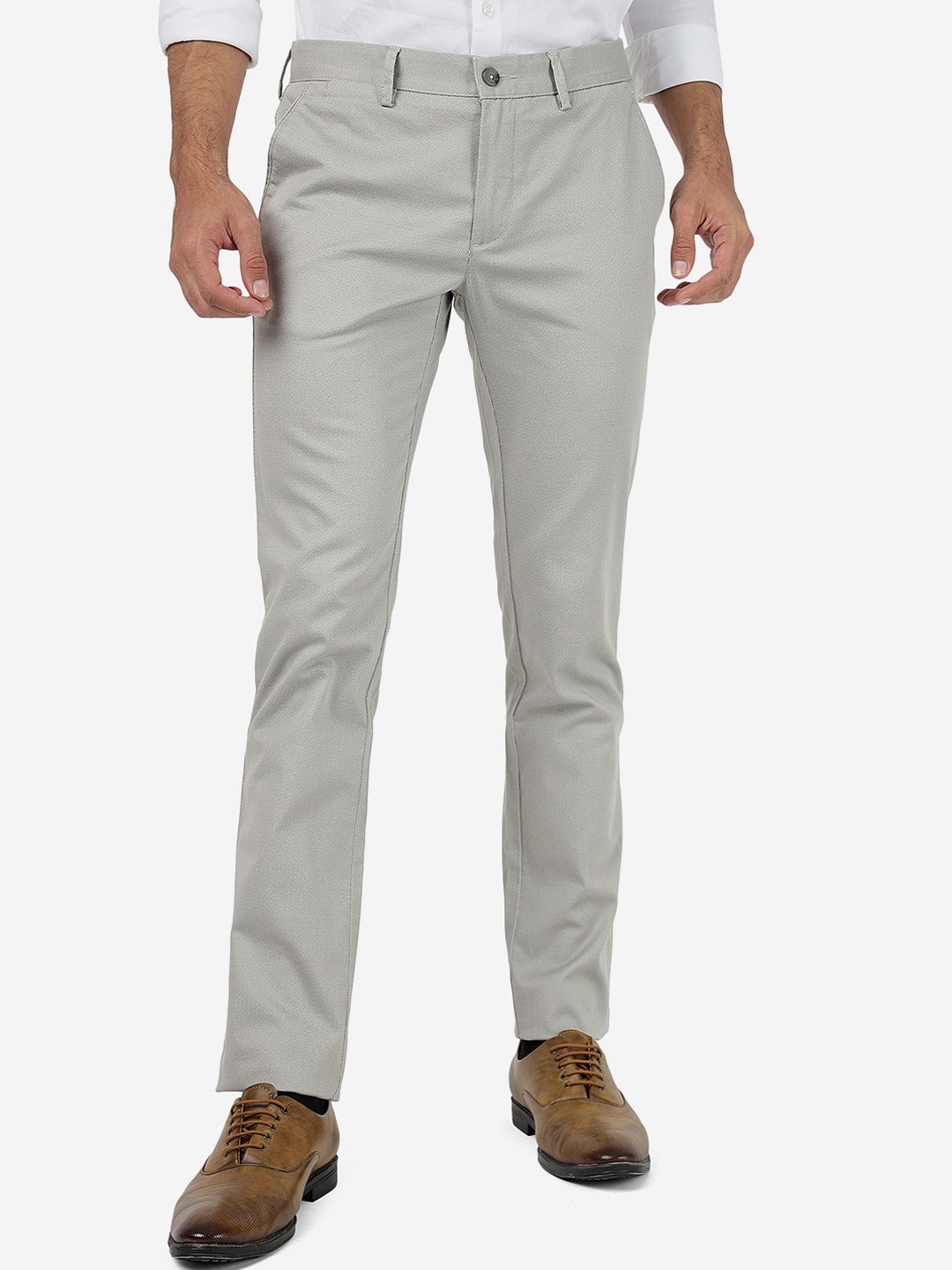

Greenfibre Men Slim Fit Pure Cotton Trousers, Grey