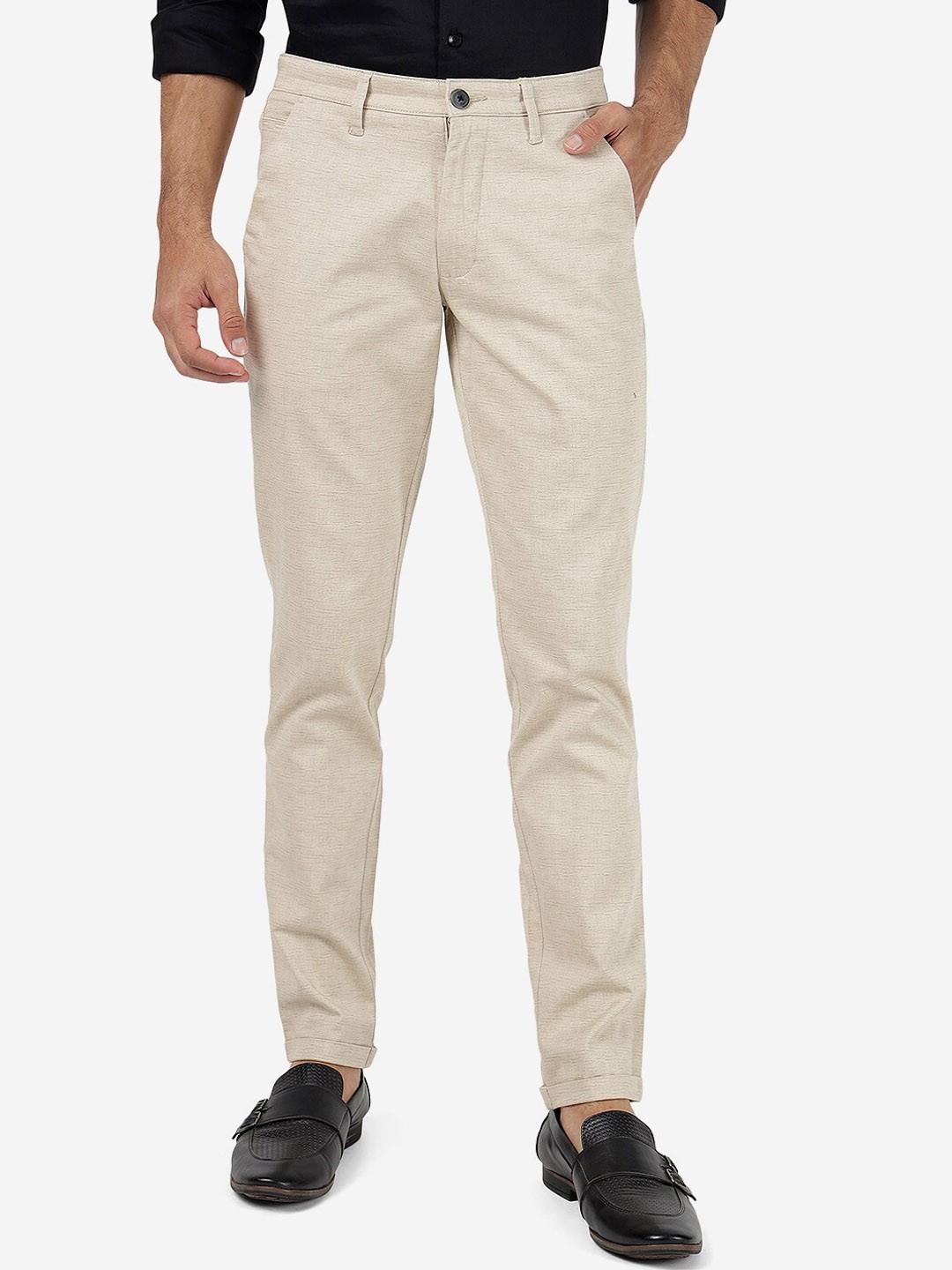 

Greenfibre Men Mid Rise Slim Fit Pure Cotton Trousers, Cream