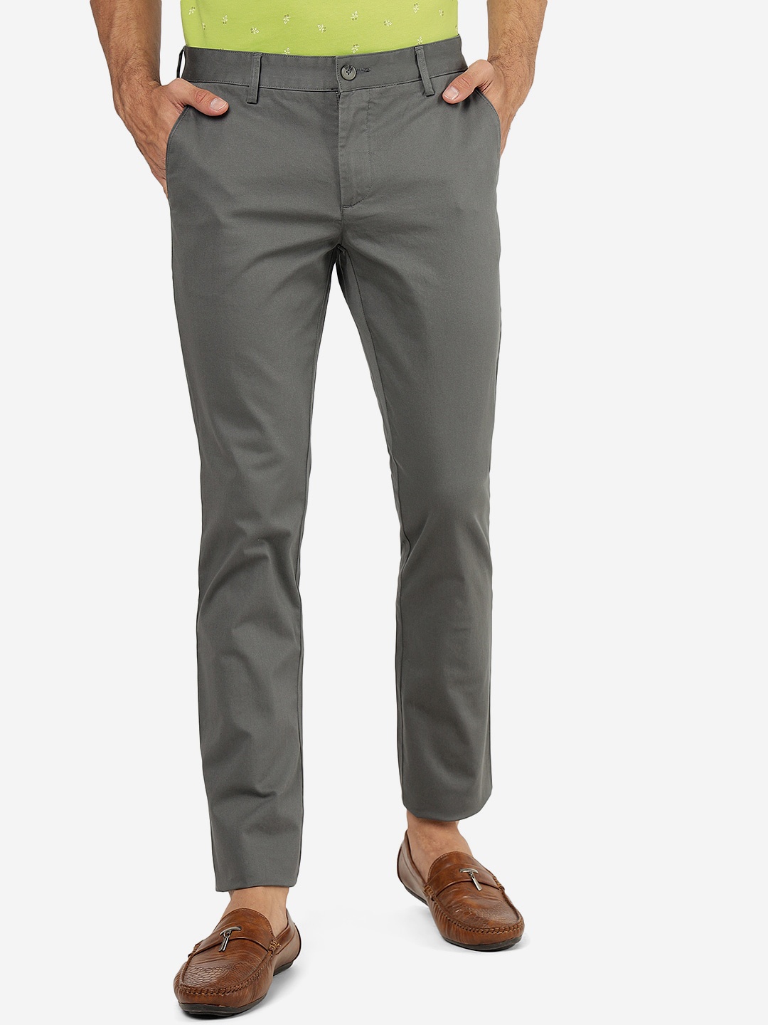 

Greenfibre Men Slim Fit Cotton Chinos Trousers, Grey