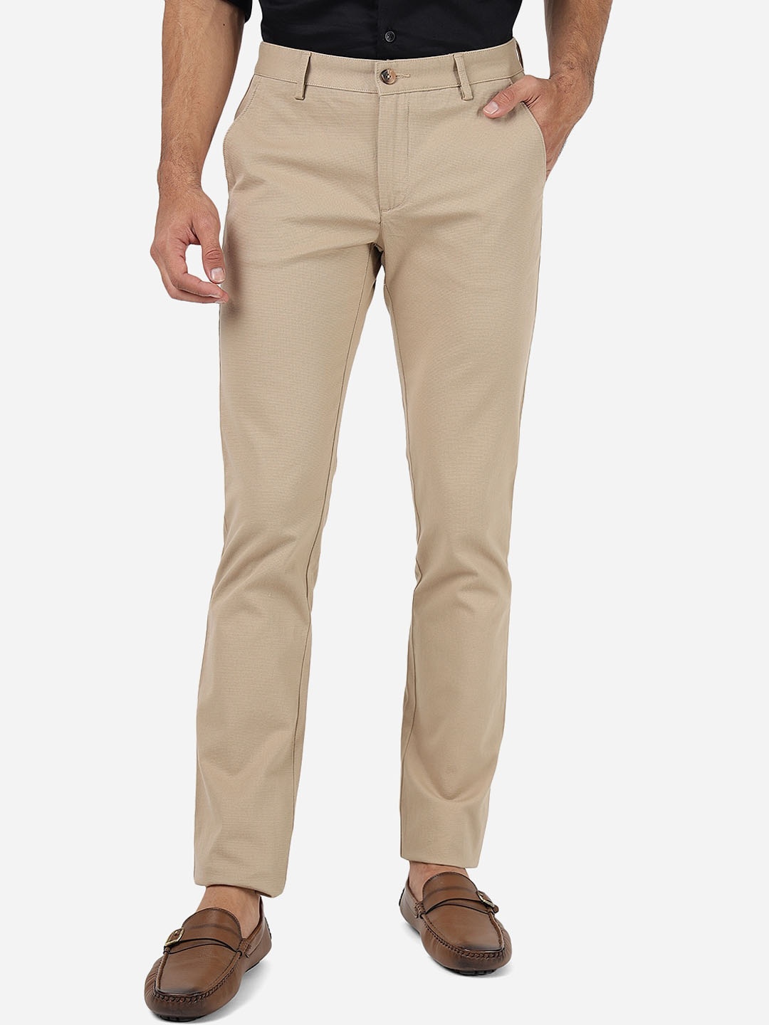 

Greenfibre Men Slim Fit Cotton Trousers, Cream