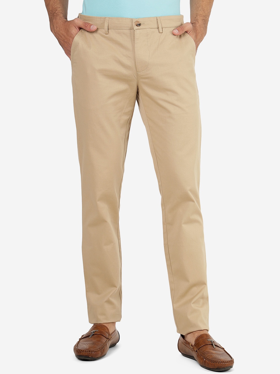 

Greenfibre Men Slim Fit Mid-Rise Plain Cotton Chinos, Khaki