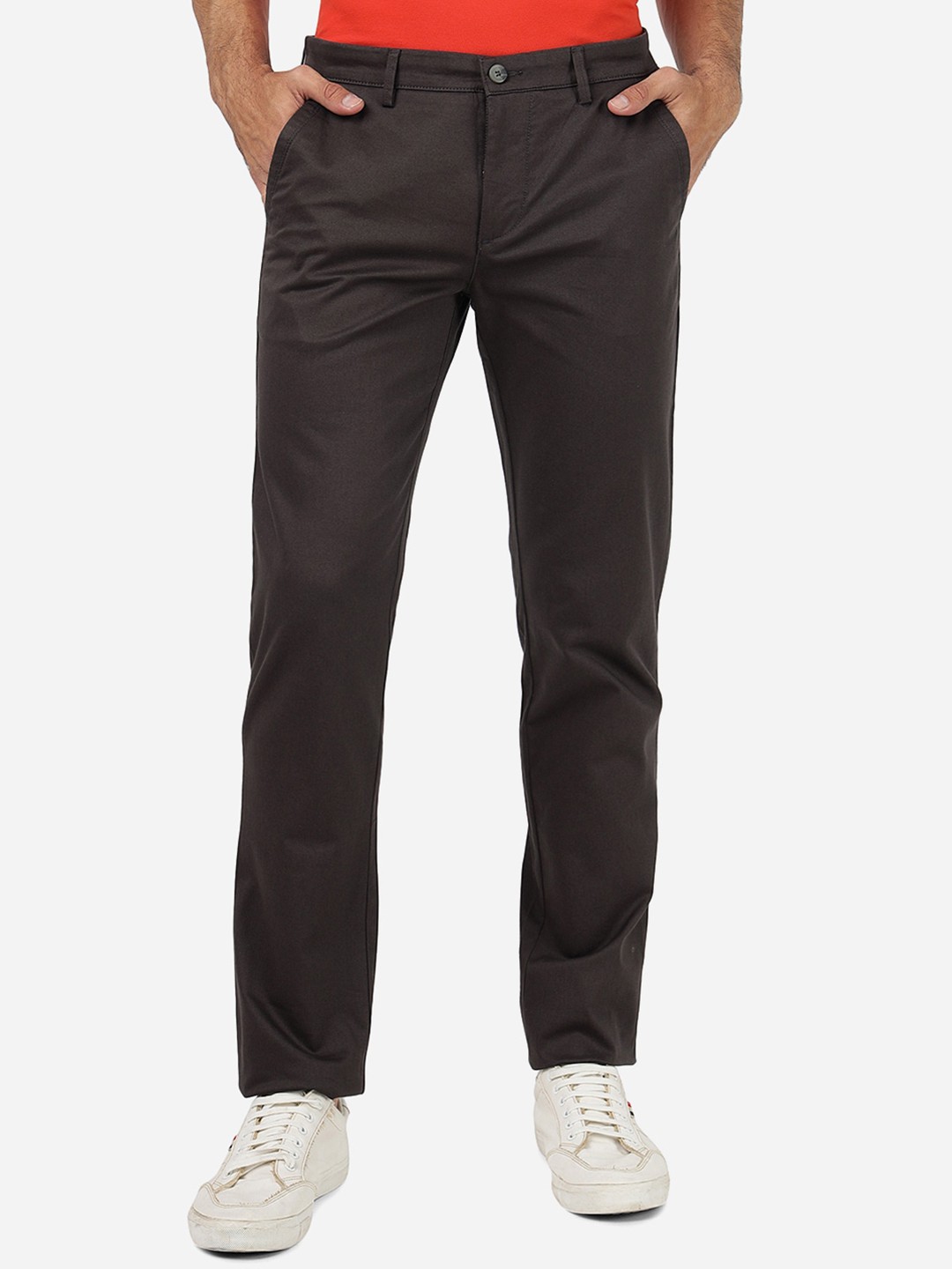 

Greenfibre Men Slim Fit Cotton Chinos Trousers, Grey