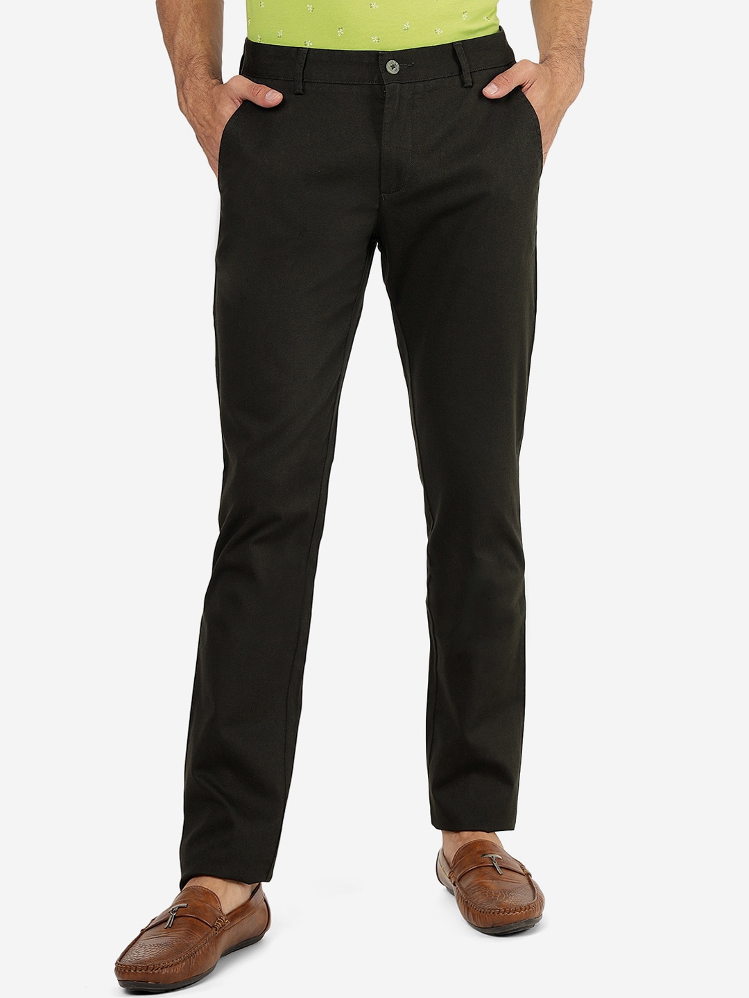

Greenfibre Men Mid-Rise Slim Fit Pure Cotton Trousers, Green