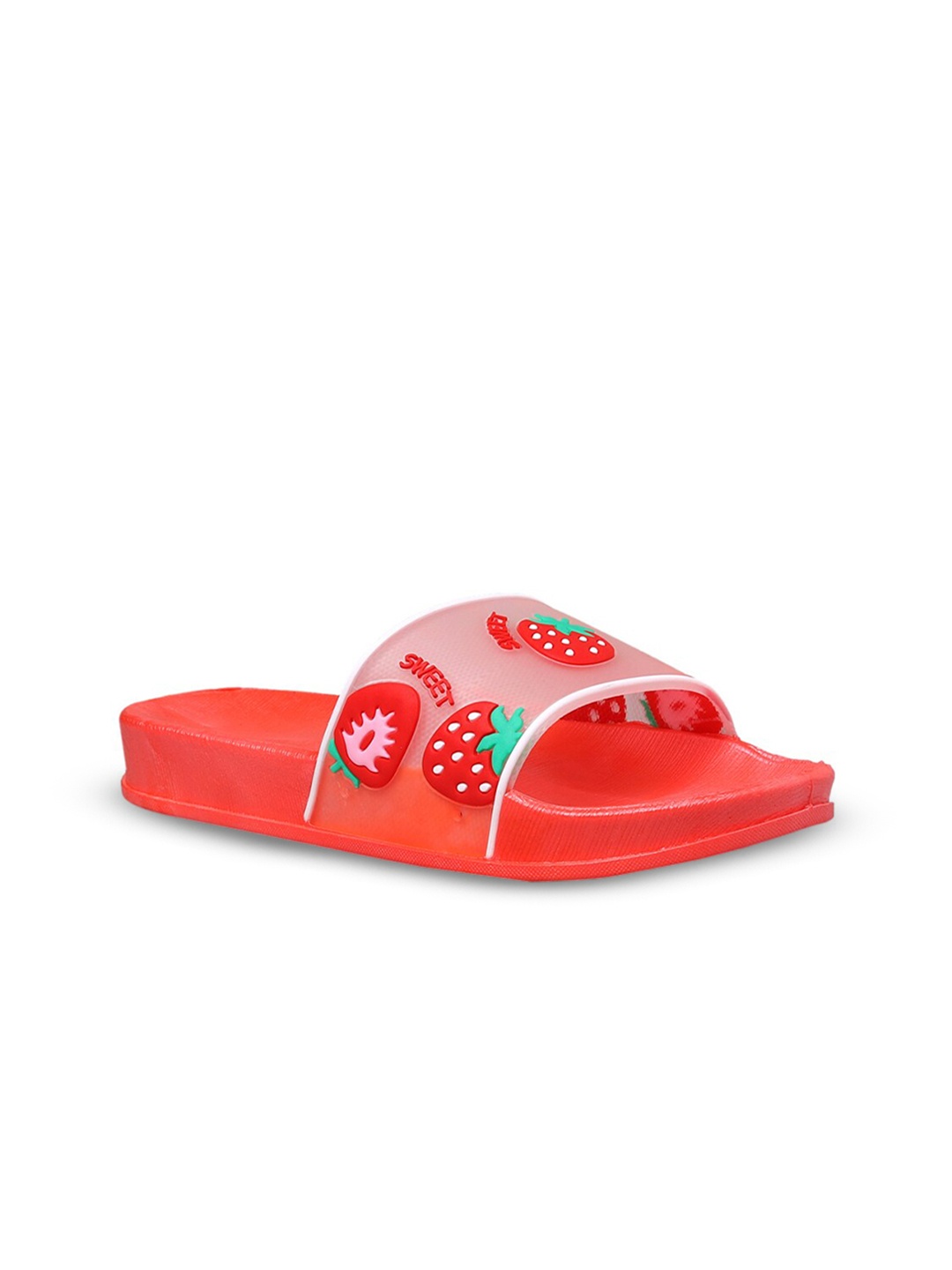 

Yellow Bee Girls Strawberry Printed Rubber Sliders, Red