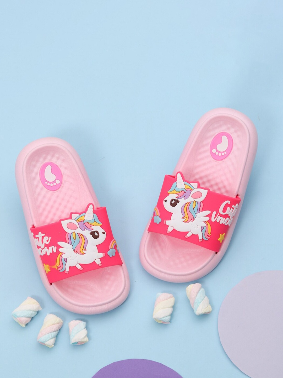 

Yellow Bee Girls Unicorn Printed Sliders, Pink