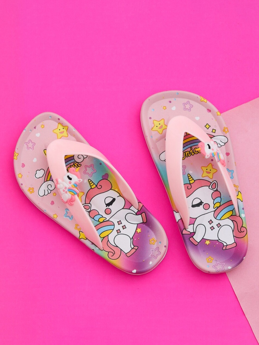 

Yellow Bee Girls Unicorn Printed Rubber Thong Flip-Flops, Pink