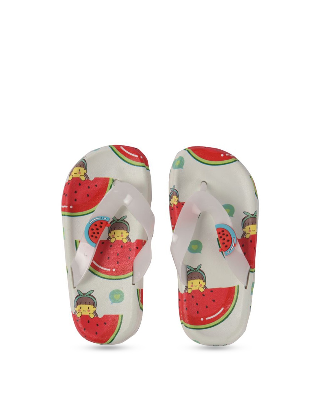 

Yellow Bee Girls Watermelon Printed Thong Flip-Flops, White