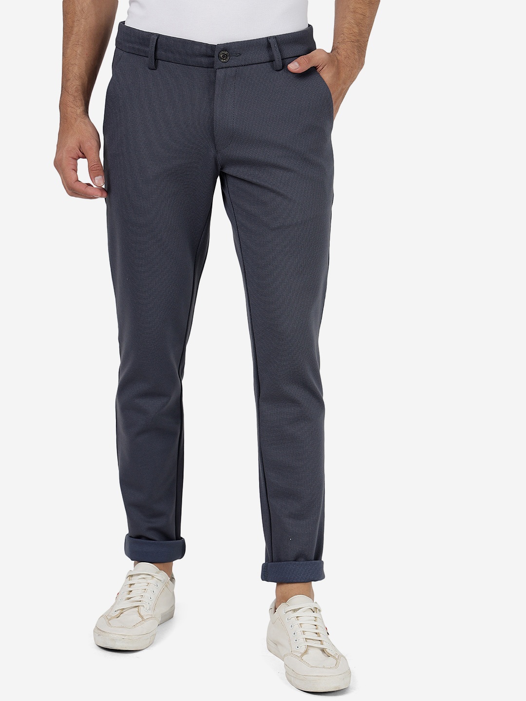 

JADE BLUE Men Mid Rise Pure Cotton Trousers, Grey