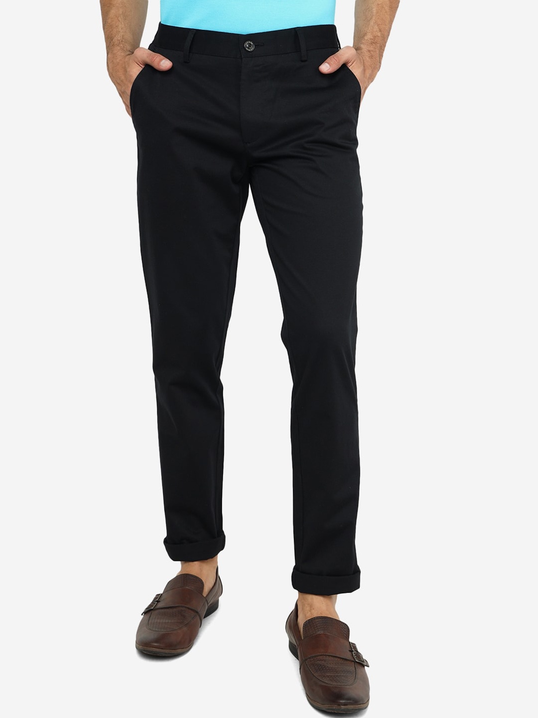 

JADE BLUE Men Slim Fit Cotton Trousers, Black