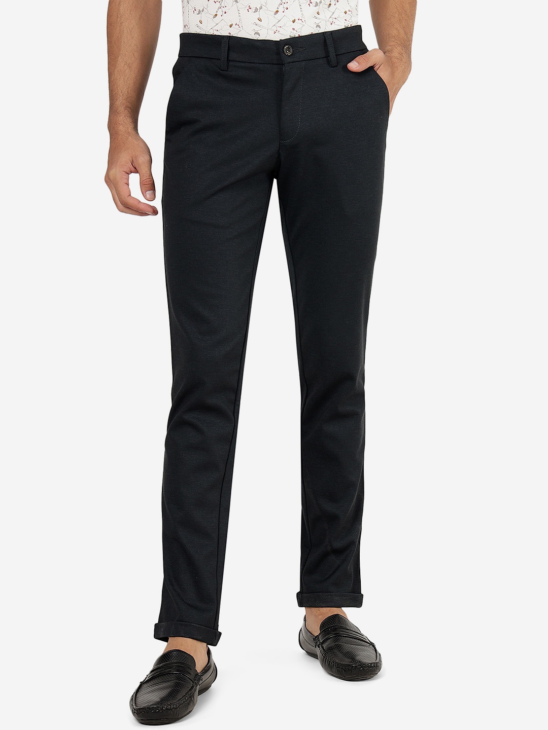 

JADE BLUE Men Mid-Rise Slim Fit Pure Cotton Trousers
