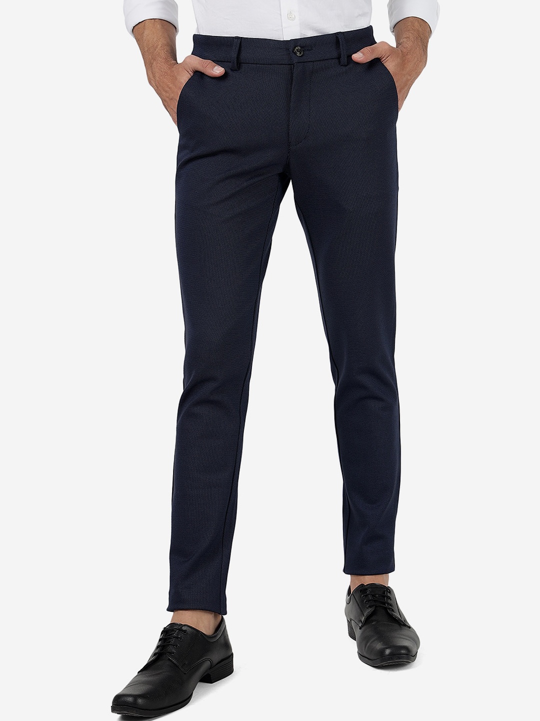 

JADE BLUE Men Mid-Rise Slim Fit Pure Cotton Chinos Trousers