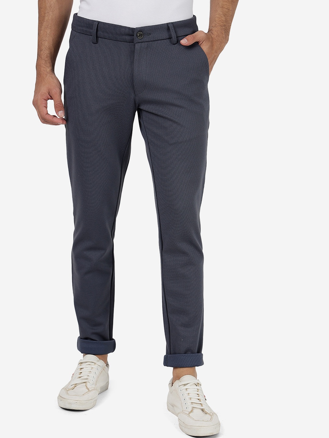 

JADE BLUE Men Mid Rise Pure Cotton Trousers, Grey