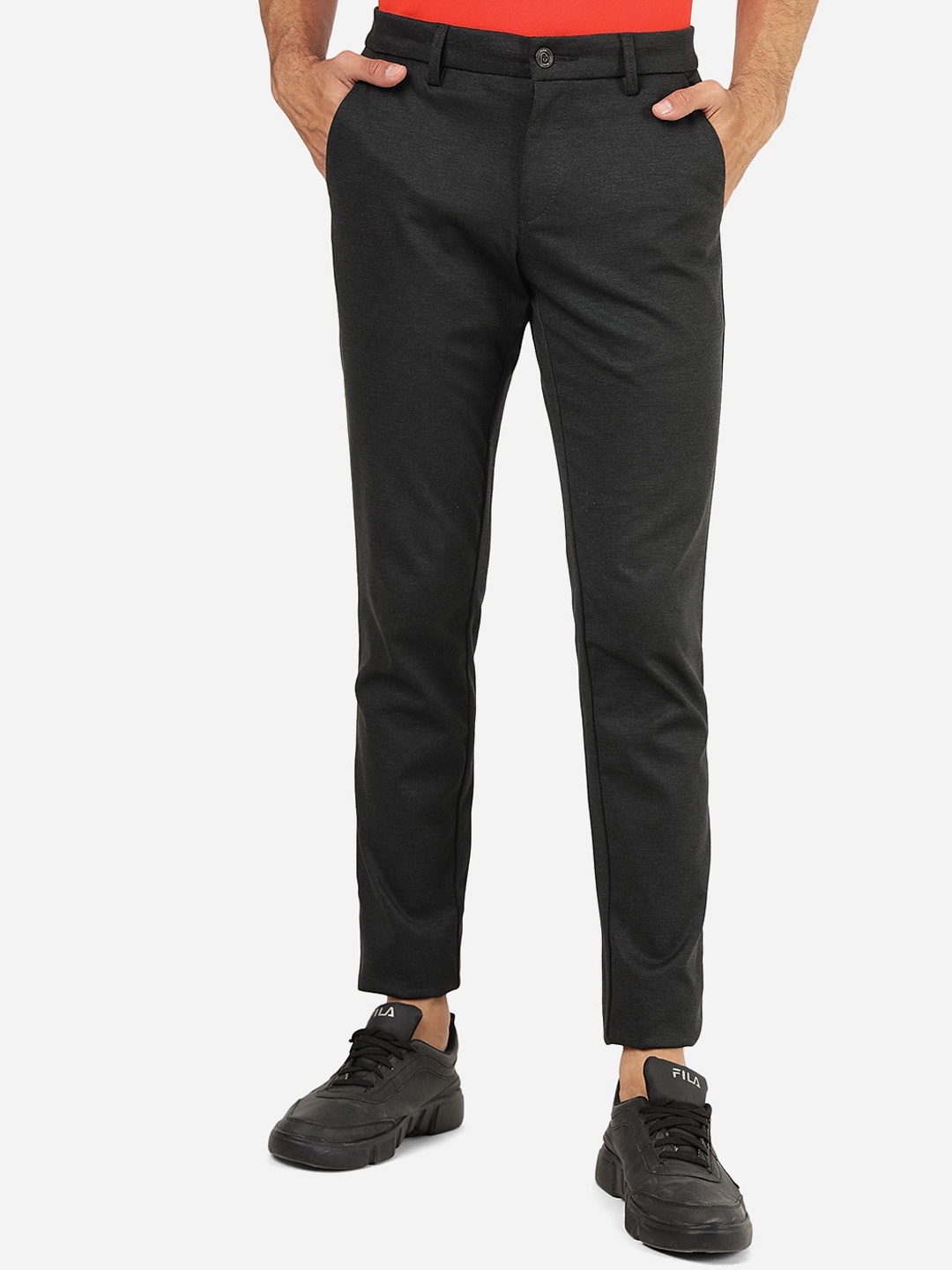 

JADE BLUE Men Mid Rise Pure Cotton Trousers, Green