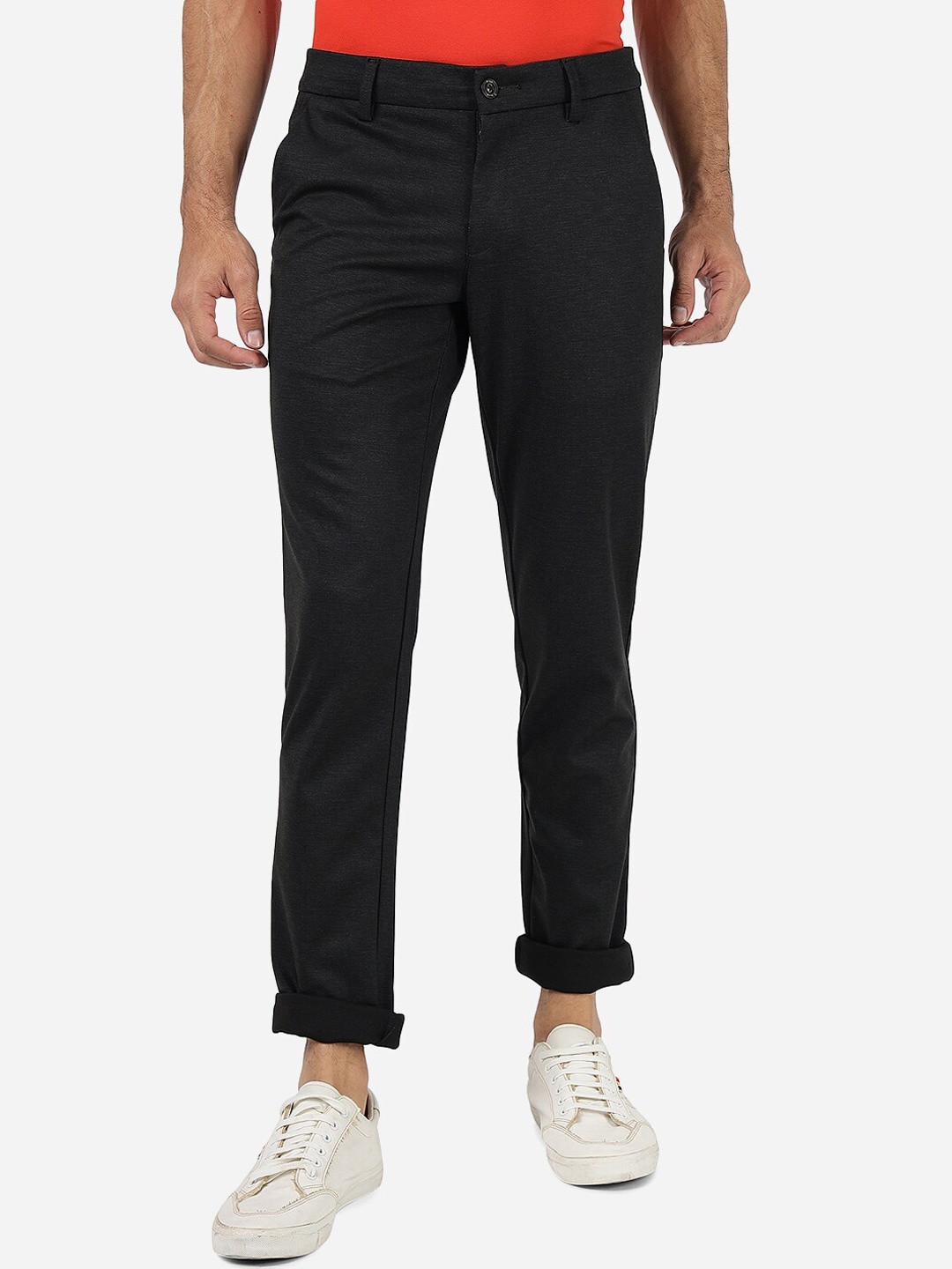 

JADE BLUE Men Mid Rise Pure Cotton Trousers, Black