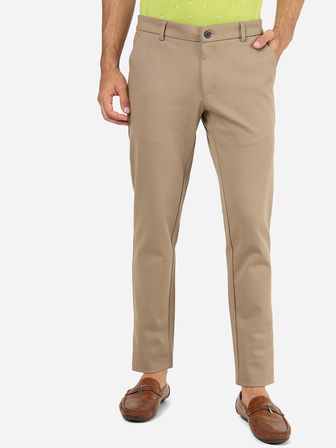 

JADE BLUE Men Mid Rise Plain Pure Cotton Chinos, Beige