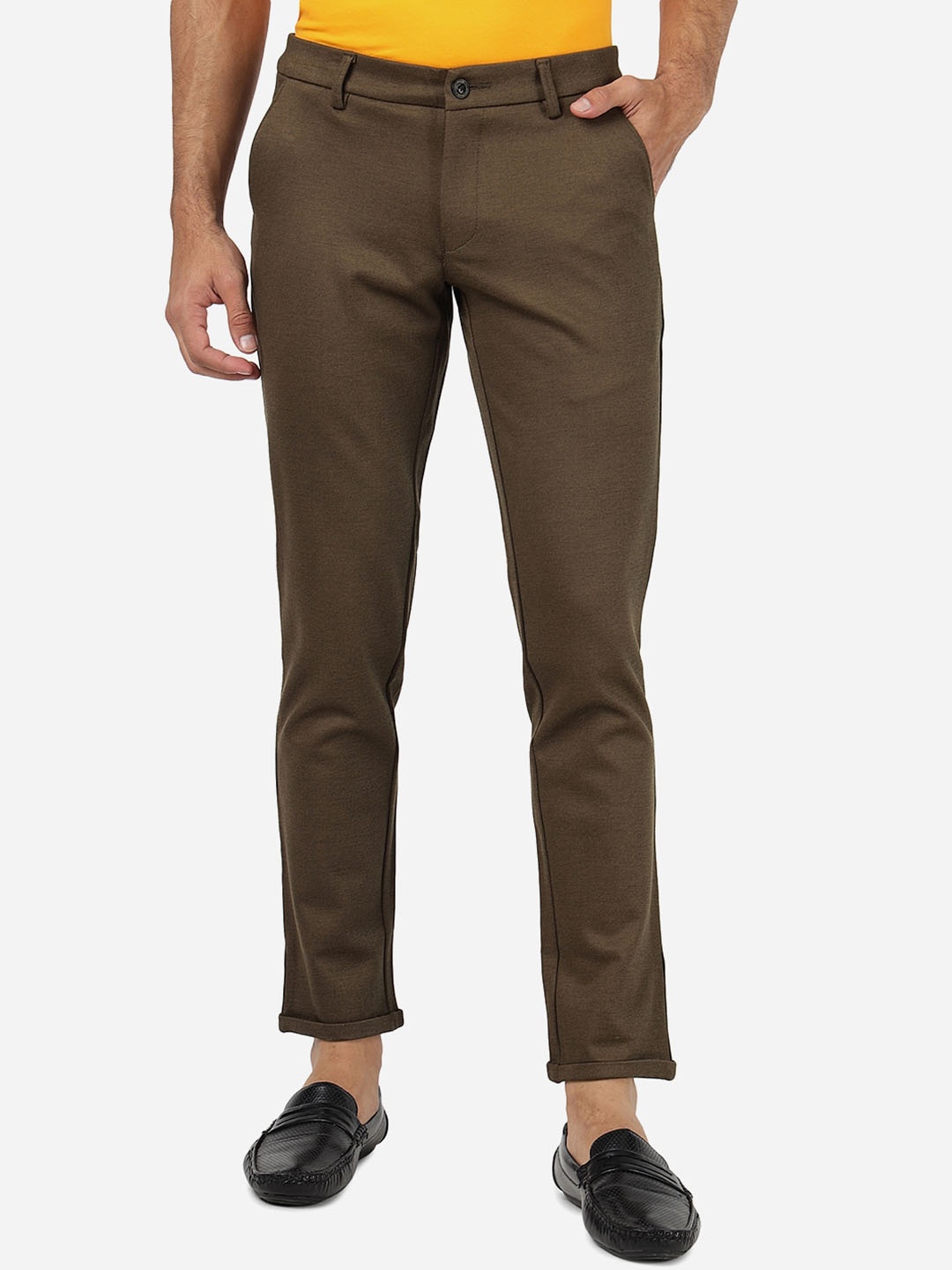 

JADE BLUE Men Mid Rise Pure Cotton Trousers, Brown