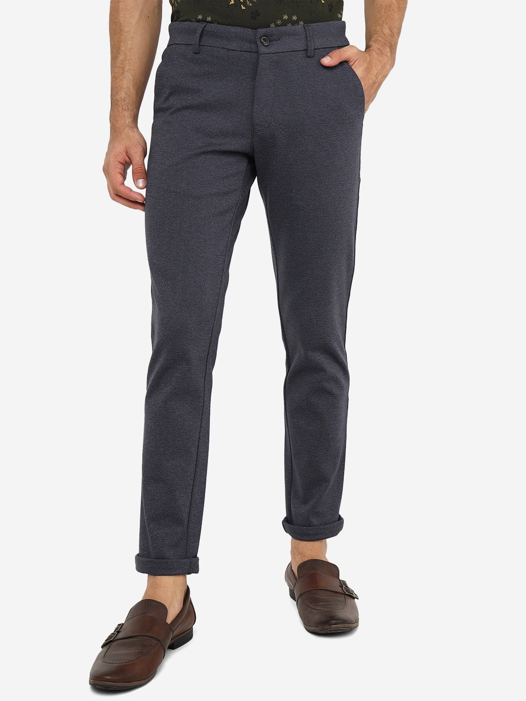 

JADE BLUE Men Mid Rise Pure Cotton Trousers