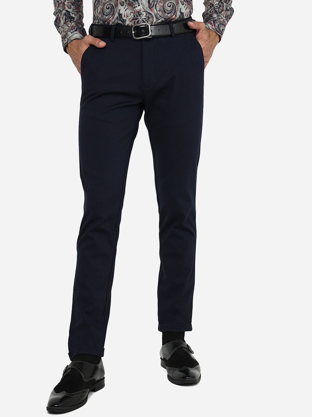

JB STUDIO Men Mid Rise Slim Fit Formal Trousers, Blue