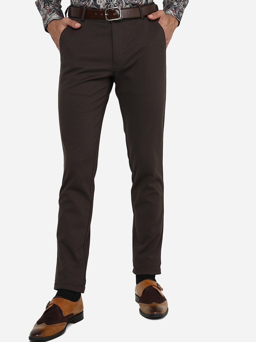 

JB STUDIO Men Mid Rise Slim Fit Formal Trousers, Brown