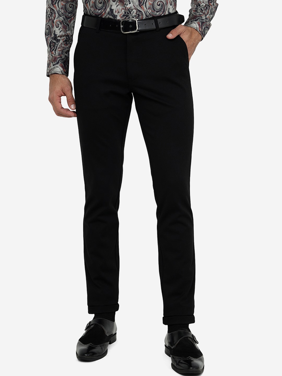 

JB STUDIO Men Mid Rise Slim Fit Formal Trousers, Black