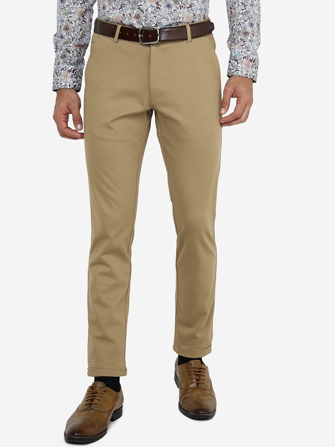 

JB STUDIO Men Mid Rise Slim Fit Formal Trousers, Khaki