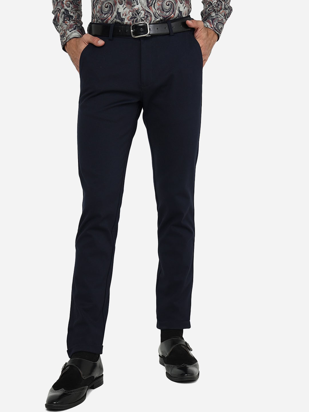 

JB STUDIO Men Mid Rise Slim Fit Formal Trousers, Blue