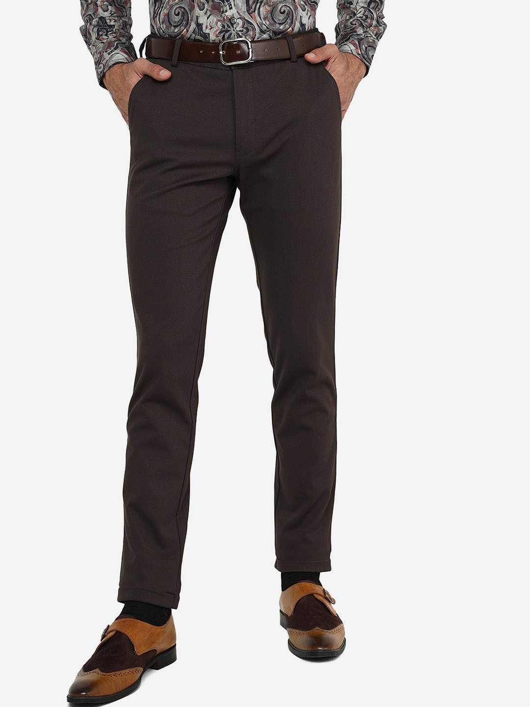 

JB STUDIO Men Mid Rise Slim Fit Formal Trousers, Brown