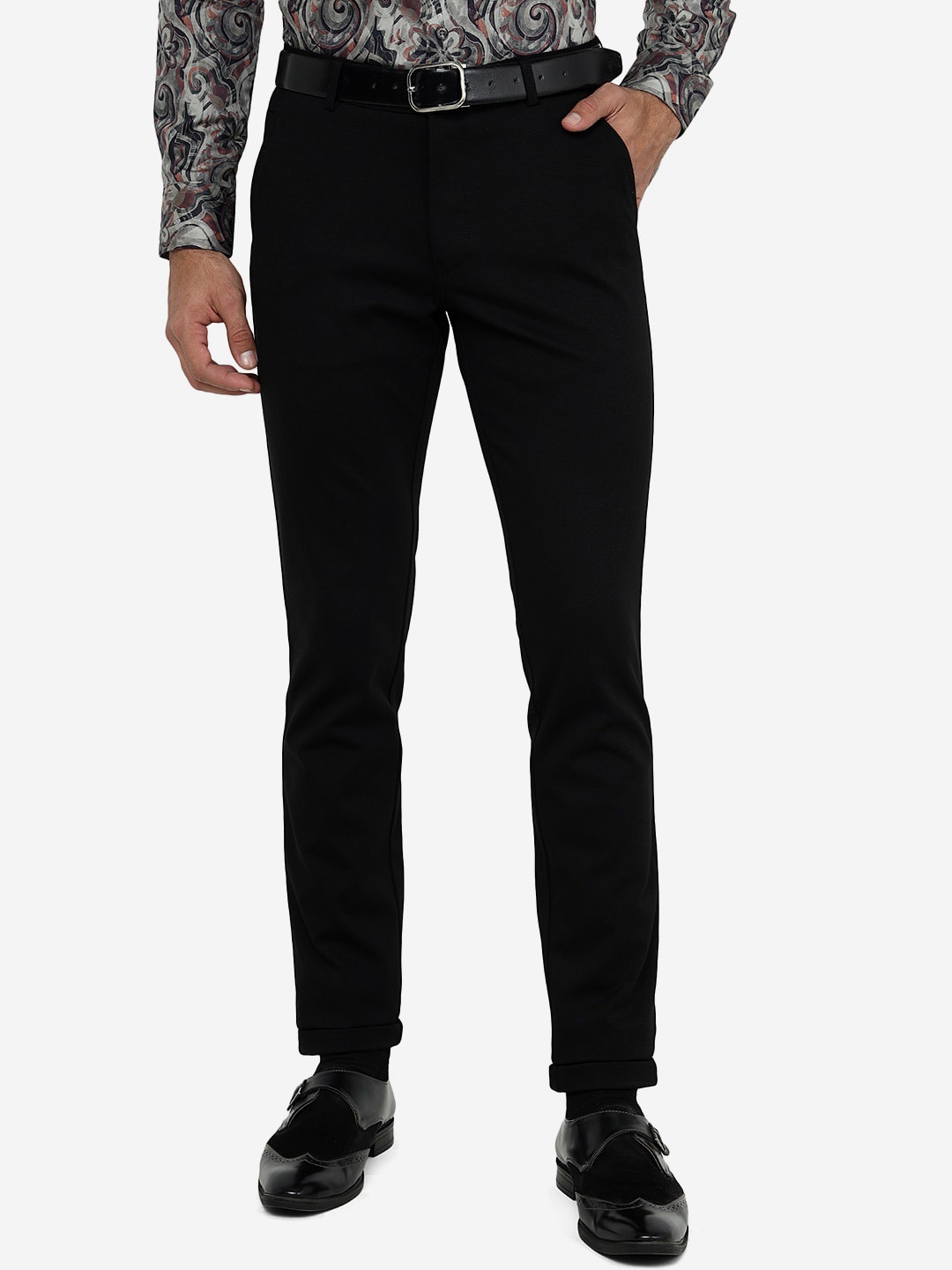 

JB STUDIO Men Slim Fit Cotton Formal Trousers, Black