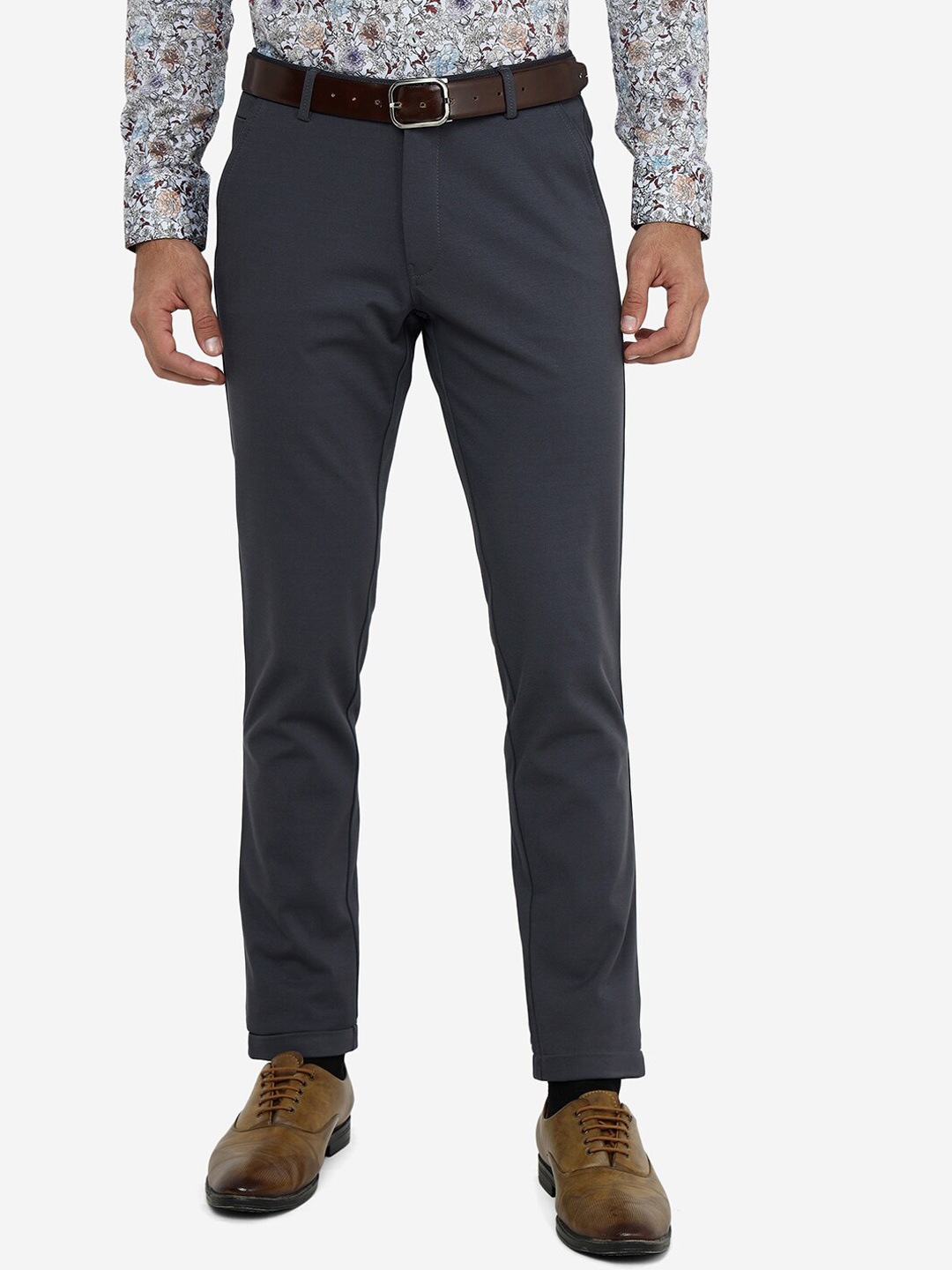 

JB STUDIO Men Slim Fit Cotton Formal Trousers, Grey