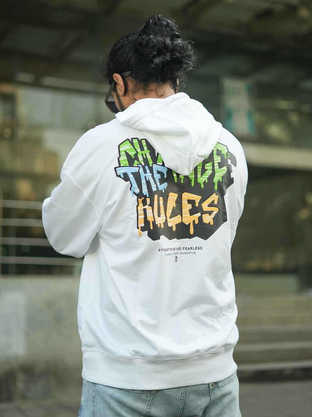 

Maniac Printed Pure Cotton Hooded Pullover Sweatshirt, White