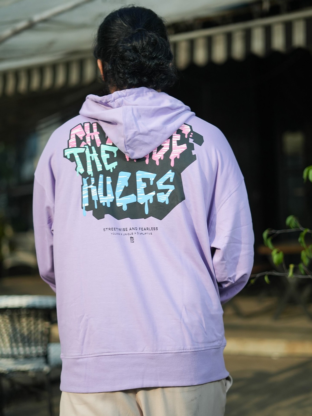 

Maniac Printed Pure Cotton Hooded Pullover Sweatshirt, Purple