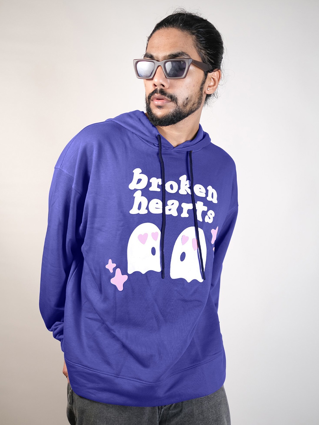 

Maniac Typography Printed Hooded Pure Cotton Pullover, Blue