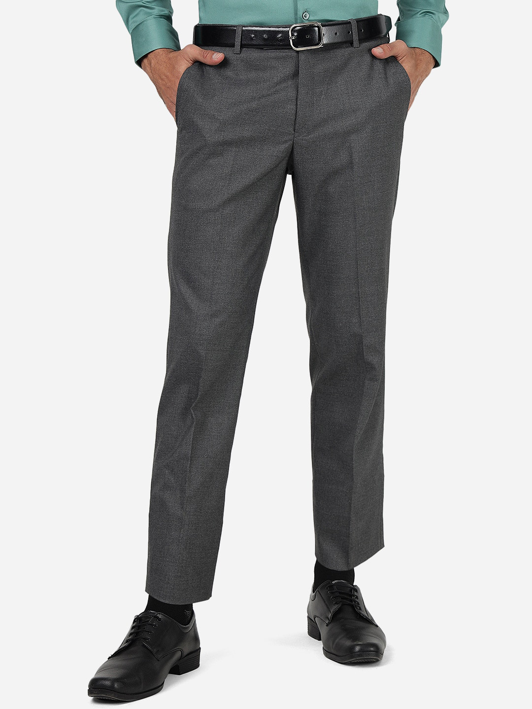 

METAL Men Mid-Rise Slim Fit Formal Trousers, Grey