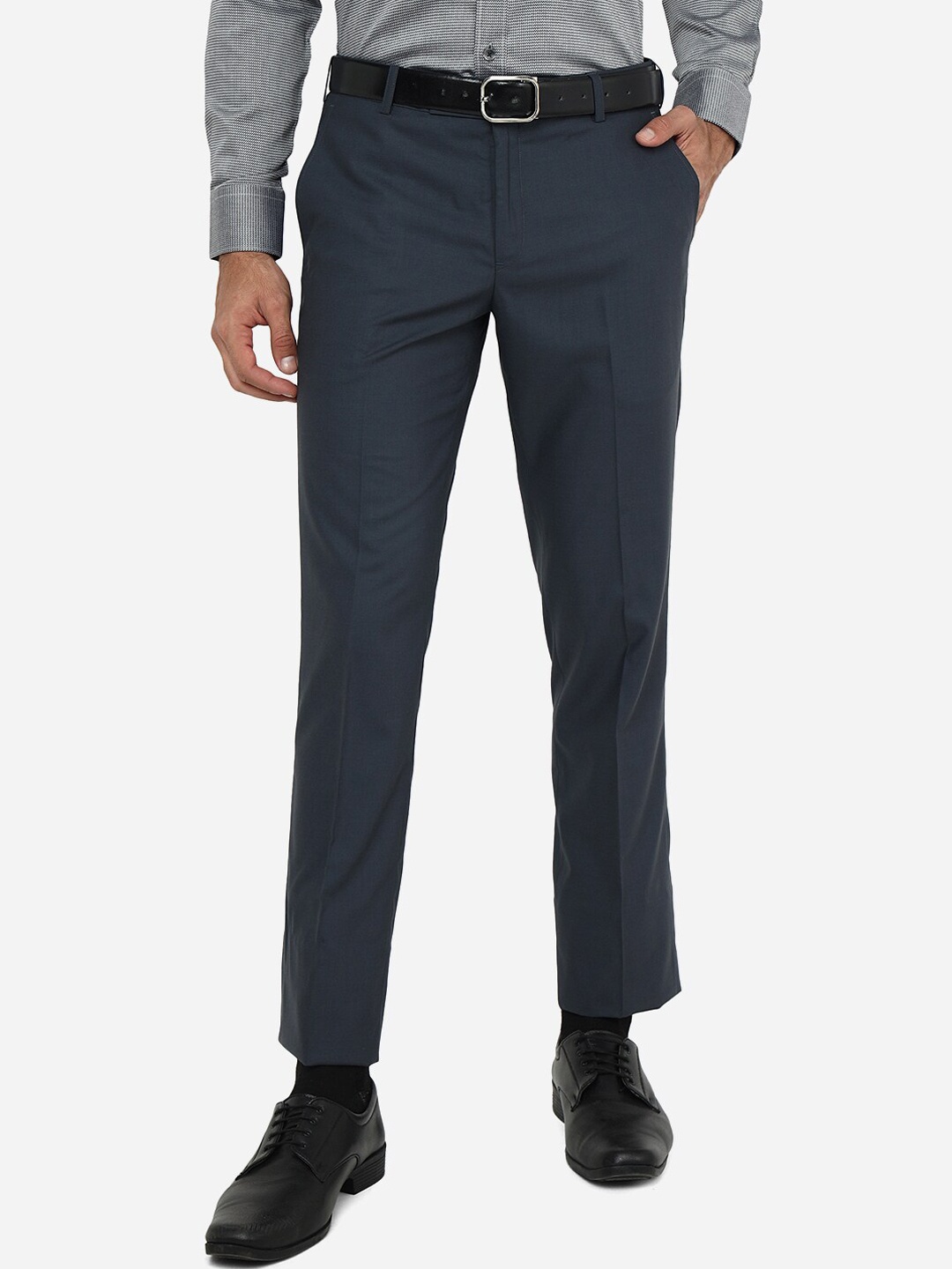 

METAL Men Slim Fit Formal Trousers, Grey