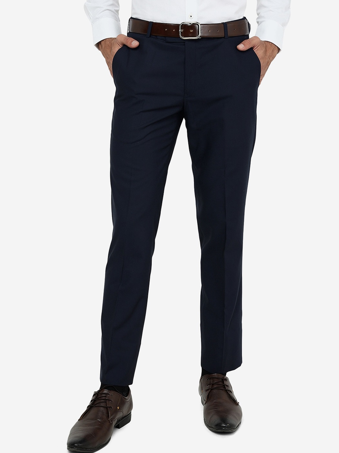 

METAL Men Mid-Rise Slim Fit Formal Trousers, Navy blue