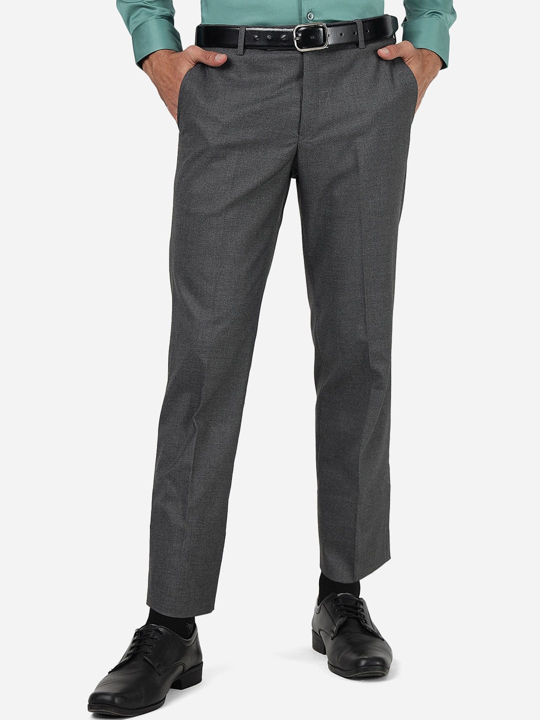 

METAL Men Slim Fit Formal Trousers, Grey