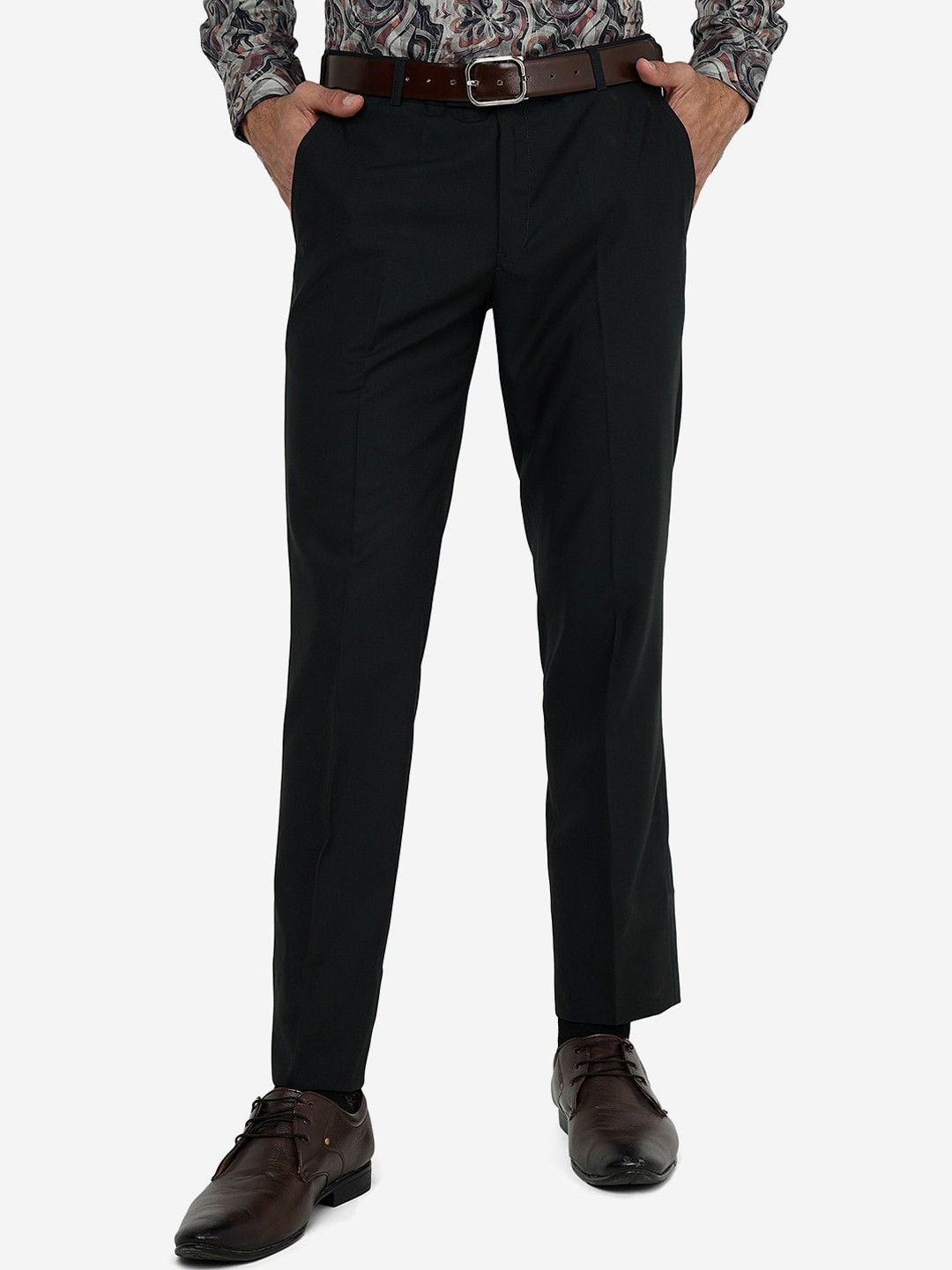 

METAL Men Slim Fit Formal Trousers, Green