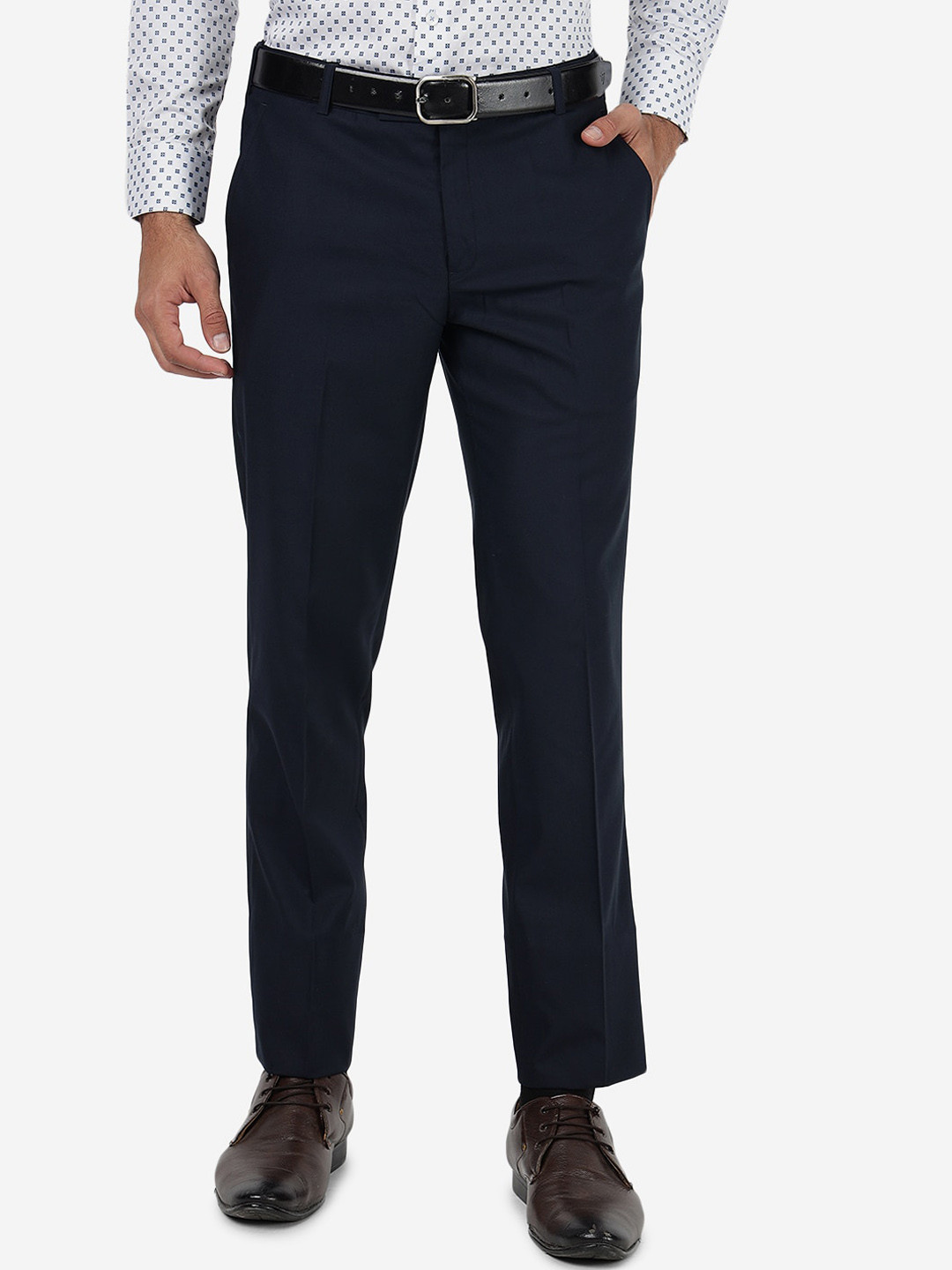 

METAL Men Slim Fit Formal Trousers, Navy blue