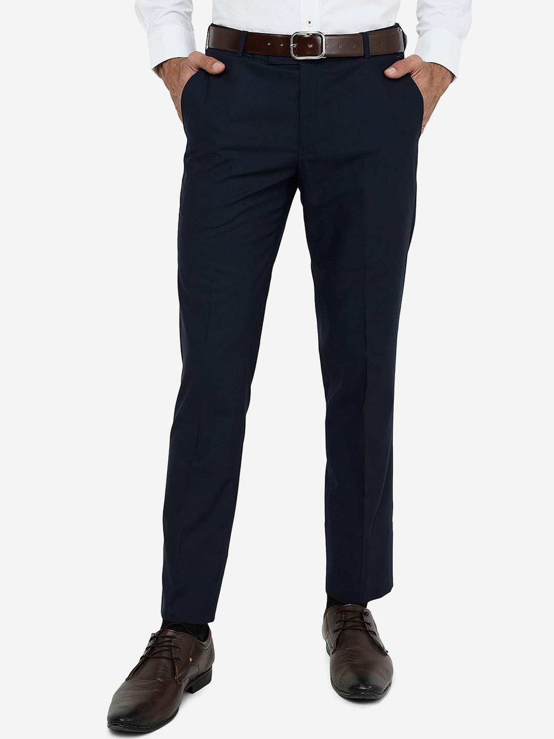 

METAL Men Slim Fit Formal Trousers, Navy blue