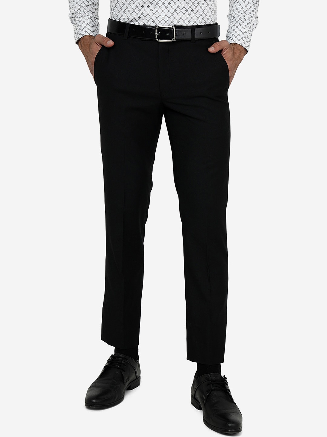 

METAL Men Mid-Rise Slim Fit Formal Trousers, Black