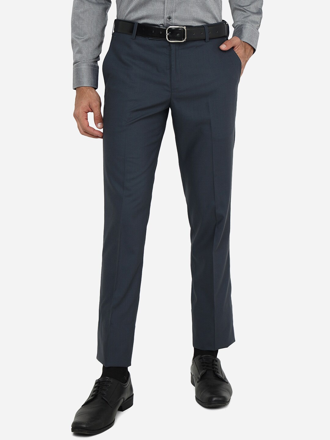 

METAL Men Slim Fit Formal Trousers, Grey