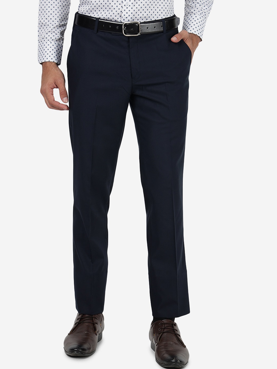 

METAL Men Slim Fit Formal Trousers, Blue