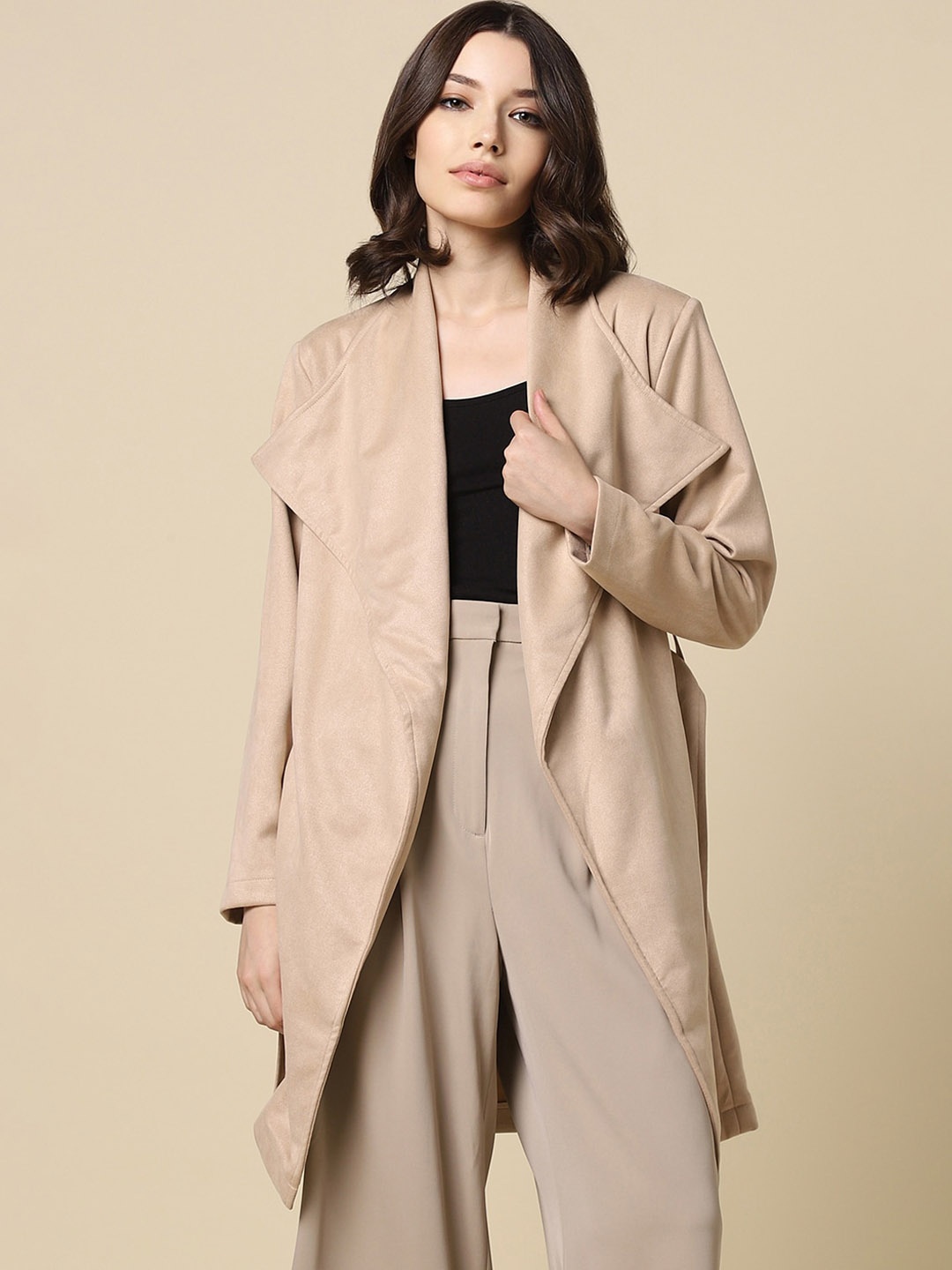 

Allen Solly Woman Notched Lapel Collar Long Sleeve Cotton Regular Fit Overcoat, Beige