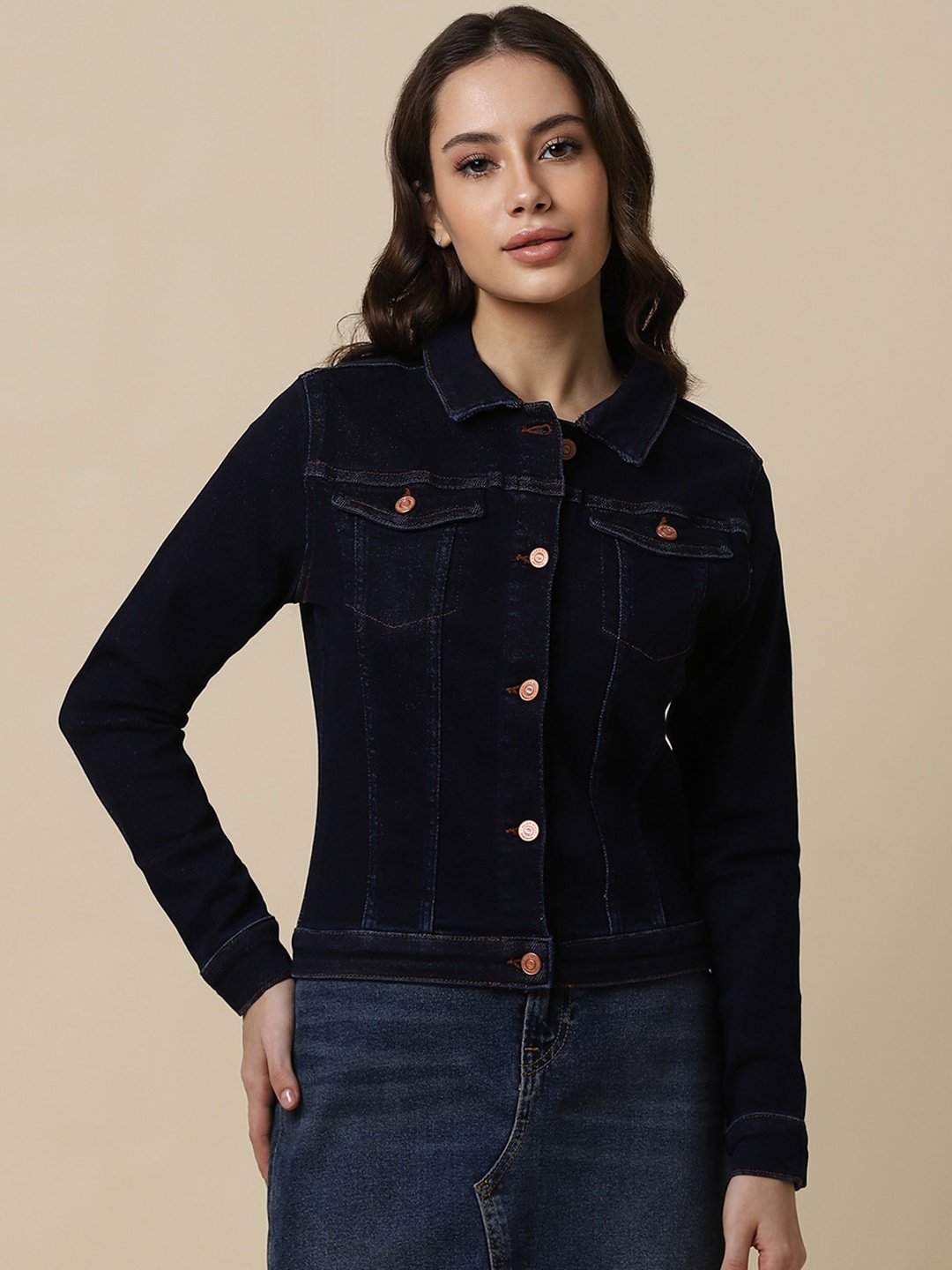 

Allen Solly Woman Cotton Denim Jacket, Navy blue