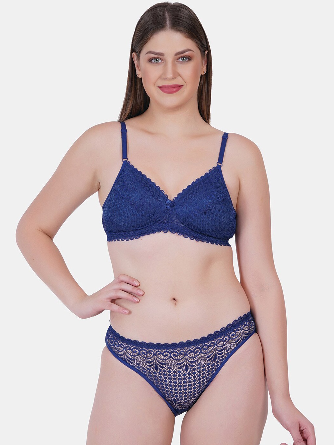 

Reveira Plus Size Self-Design Lingerie Set, Blue