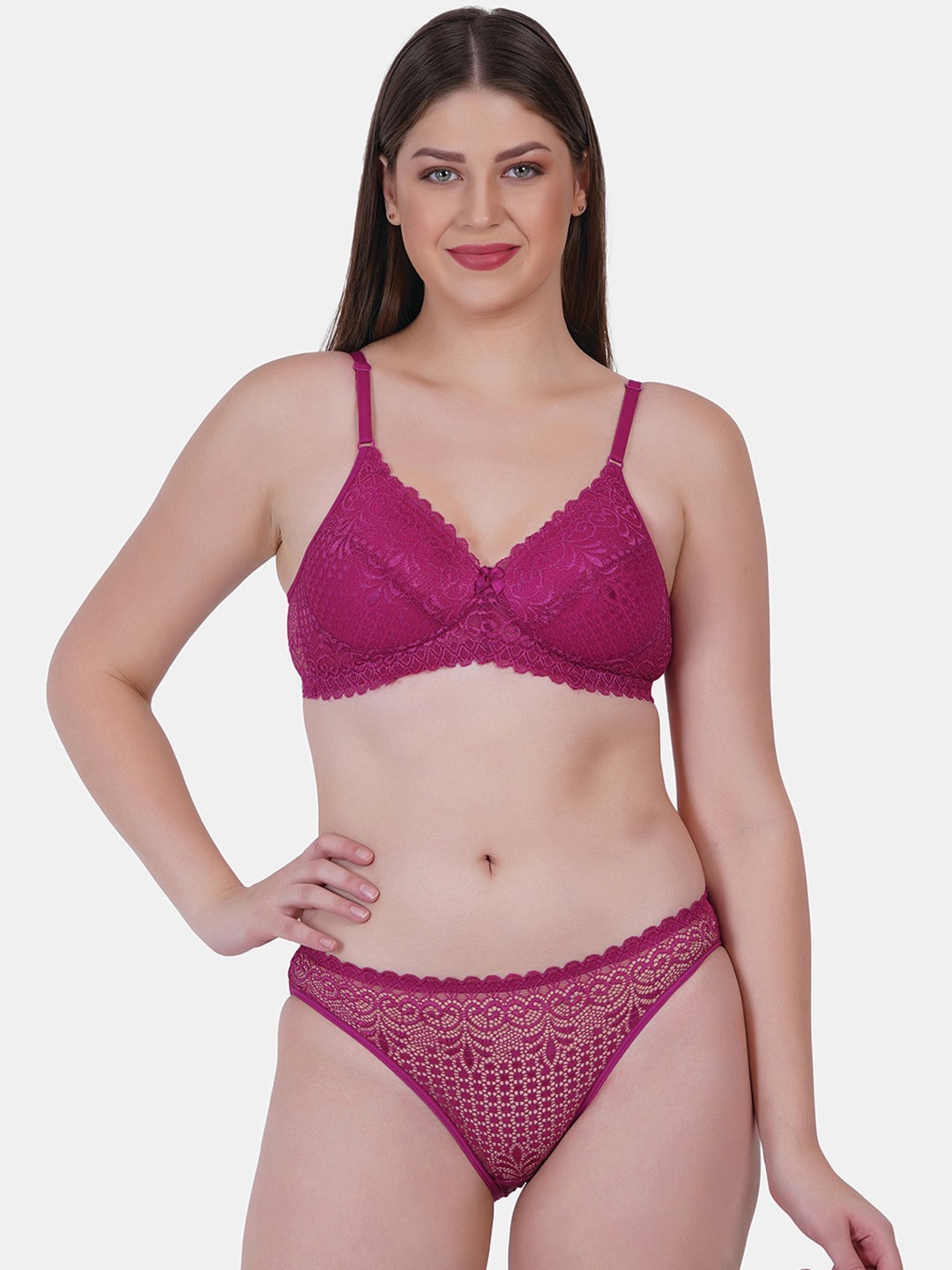 

Reveira Plus Size Self-Design Lingerie Set, Magenta
