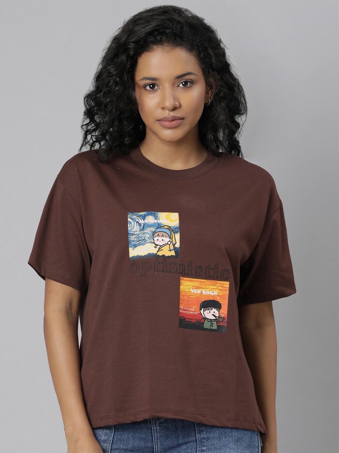 

SHOWOFF Graphic Printed Boxy T-shirt, Brown