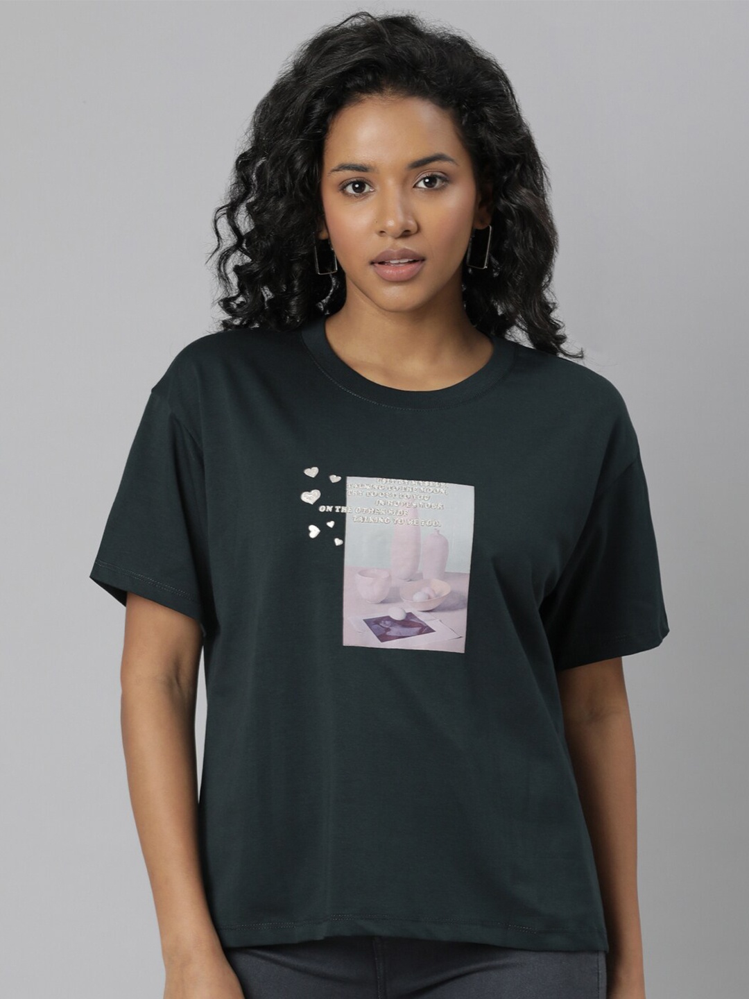 

SHOWOFF Graphic Printed Boxy Cotton T-shirt, Green